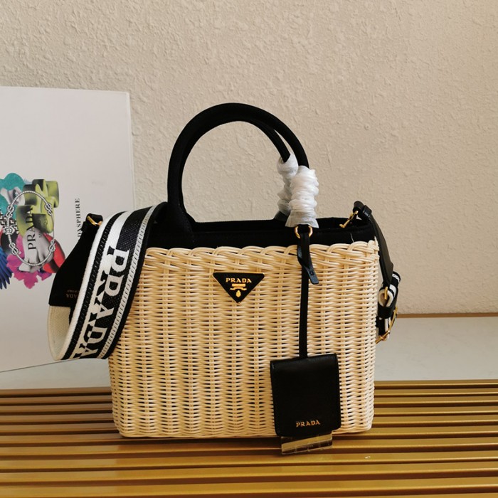 2022 New PRADA Bag Wicker and canvas tote Bag-6968623