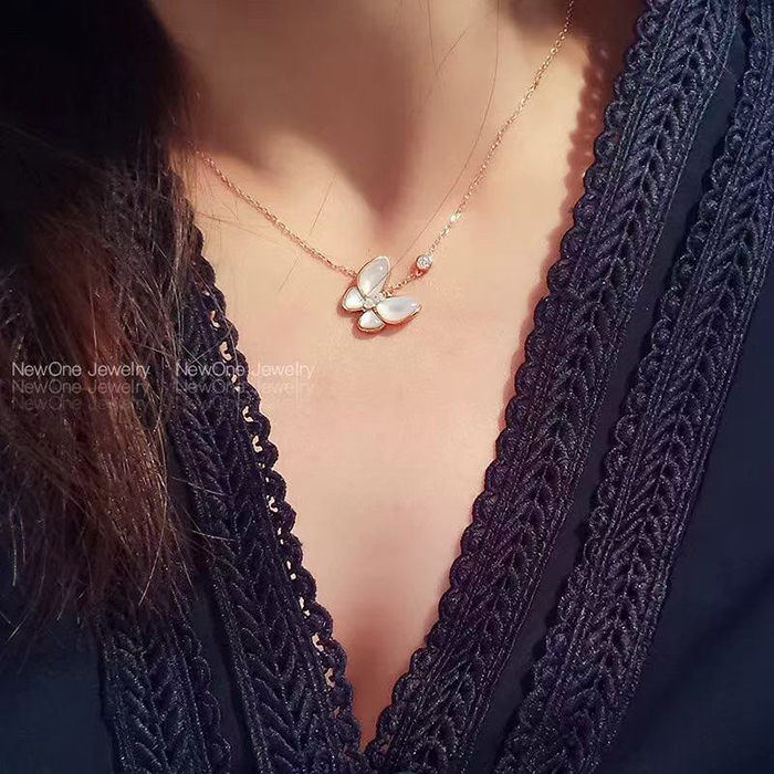 Vca white fritillary ribbon diamond butterfly necklace-7522723